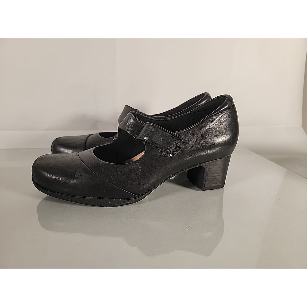 Clarks Women Rosalyn Wren Mary Jane Size 7 Black Leather Block Heel 261106444045